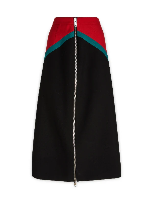 Colorblock Zipper Wool Skirt