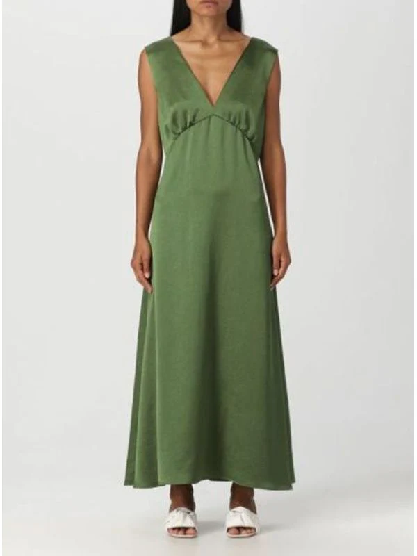 V-neck Satin Long Dress