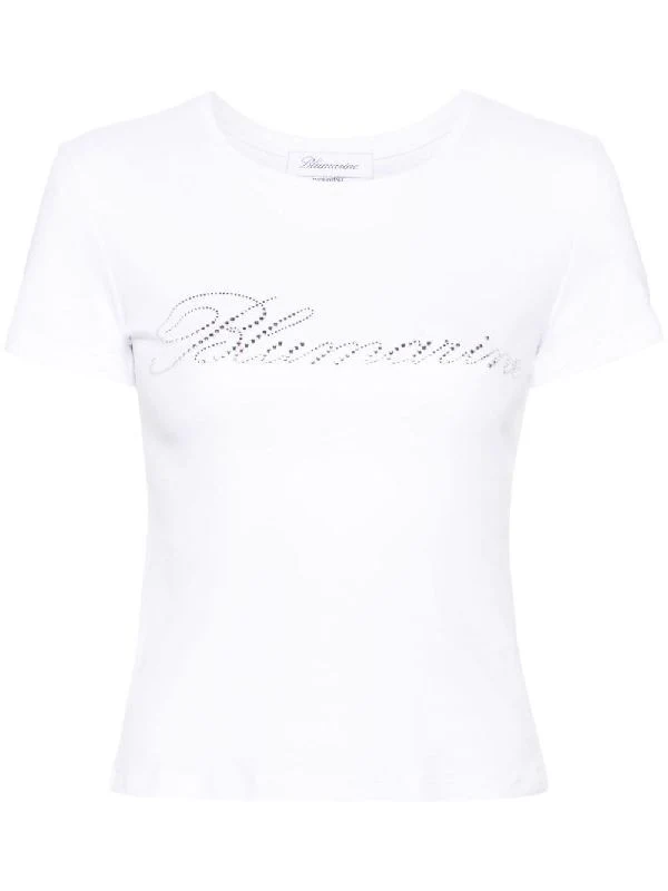 Rhinestone Logo Cotton T-Shirt