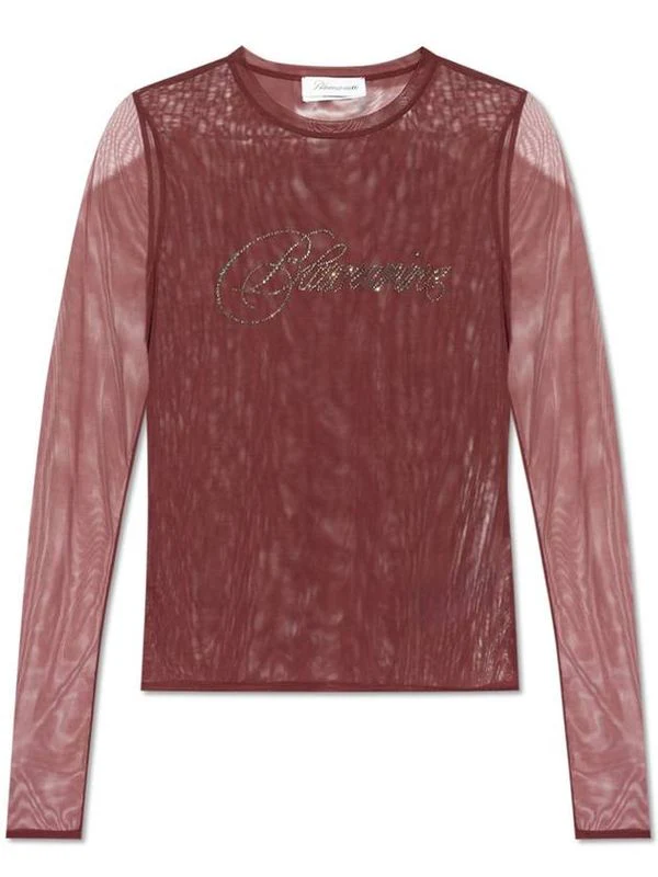 Jewel Logo Sheer Long Sleeve Top