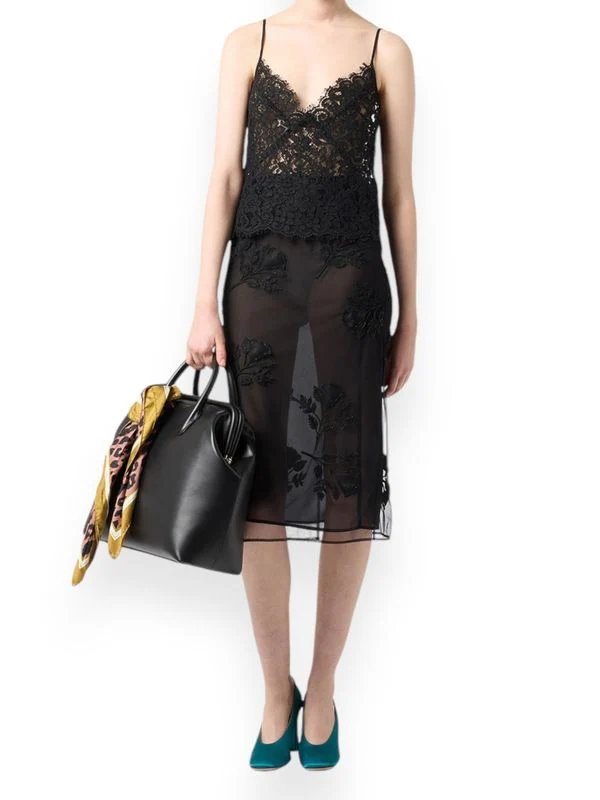 Velvet Flower Detail Sheer Midi Skirt - Image 2
