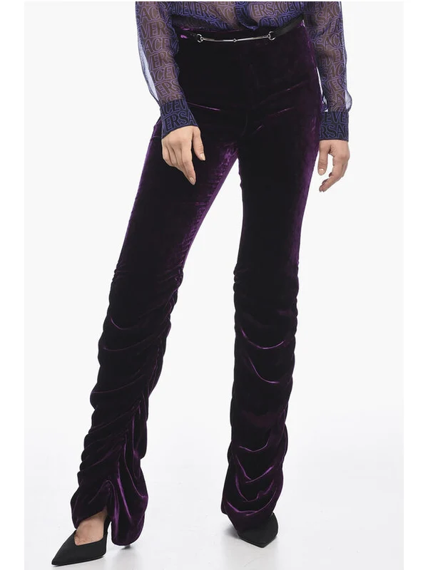 Velour Pants With Ruches Trousers