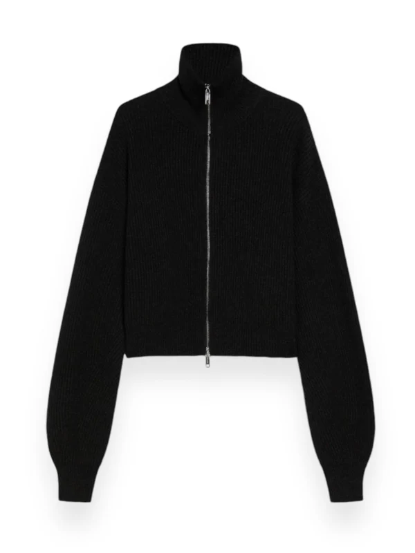High Neck Wool Cashmere Zip-Up Jacket