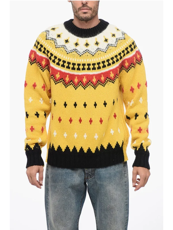 GRENOBLE Crew Neck Wool Blend Pullover with Fairisle Motif Knitted