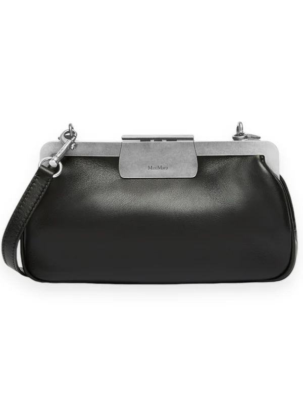 Metal Logo Calfskin Clutch Bag