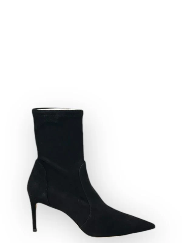 Pointed Toe Leather Ankle Boots Heel