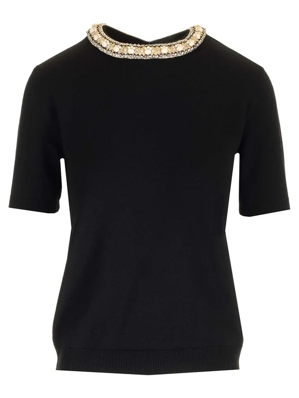 Sequin Wool Short Sleeve Sweater
