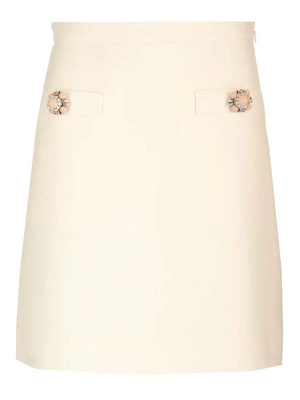 Jewel Button Wool Silk Mini Skirt