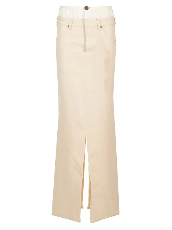Combined Front Slit Long Skirt