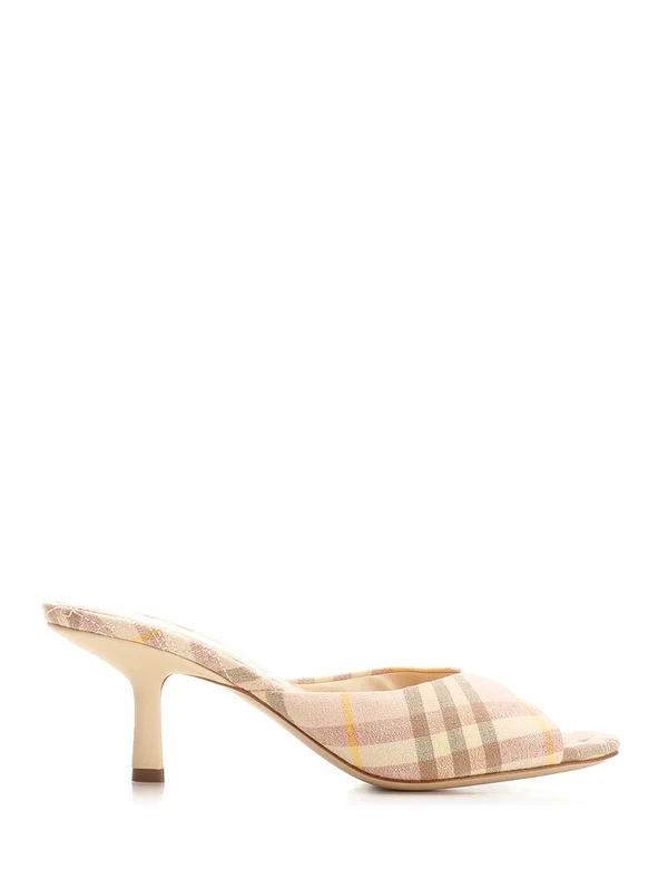 Check Pattern Linen Sandal Heels