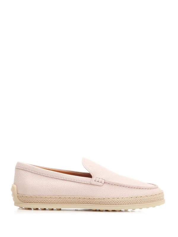 Raffia Detail Leather Loafers