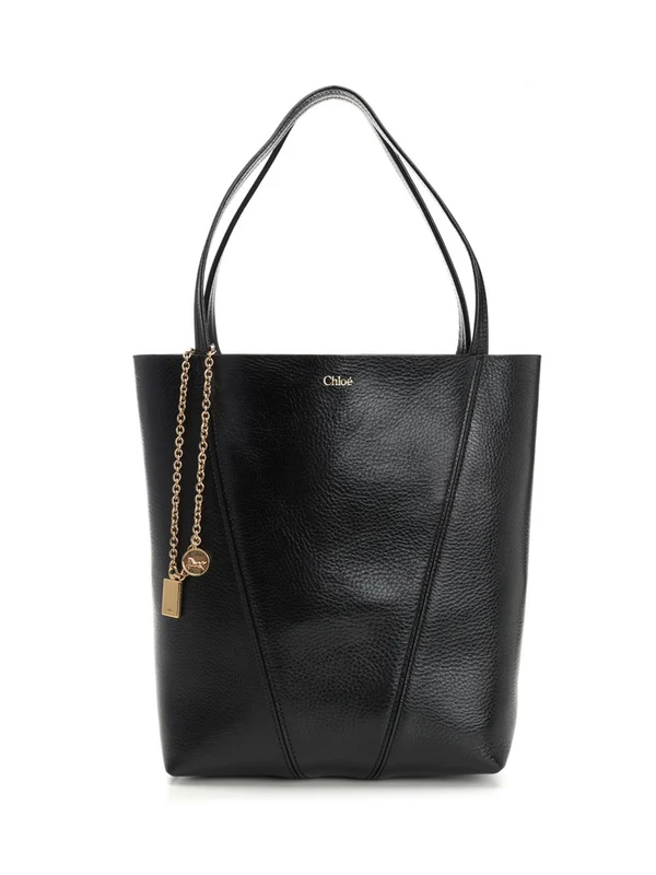 Spin Pendant Chain Leather Tote Bag