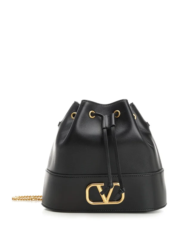 V Logo Mini Leather Bucket Bag