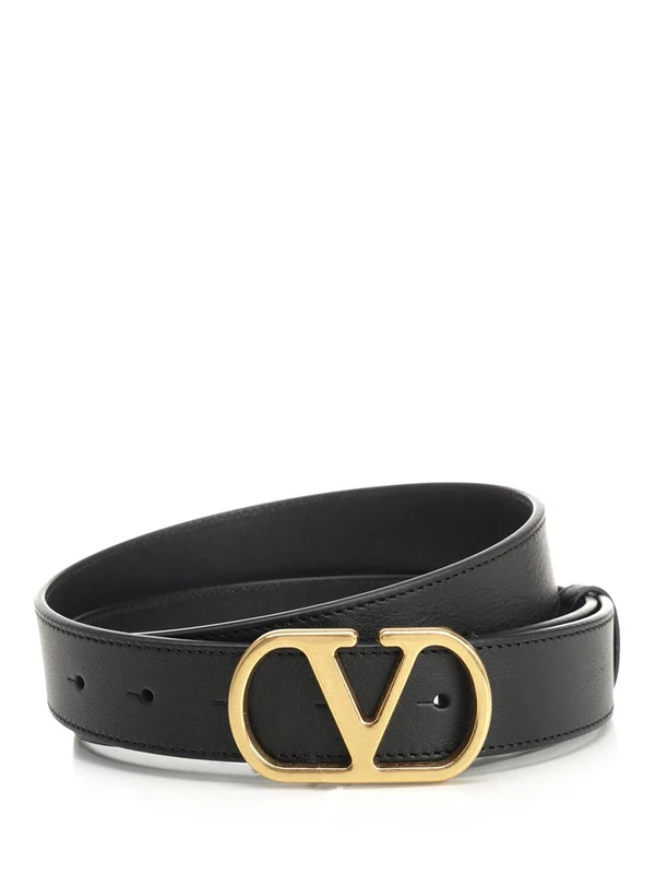 V Logo Signature Leather Belt