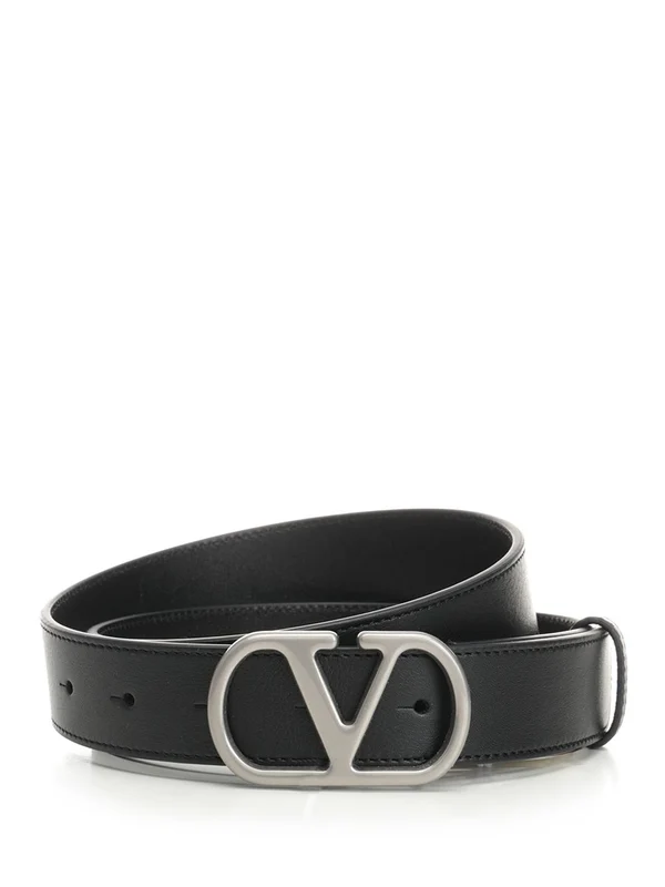 V Logo Signature Leather Belt