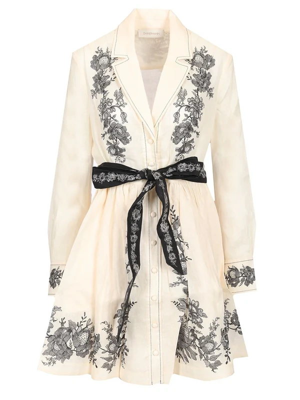 Floral Embroidered Shirt Mini Dress