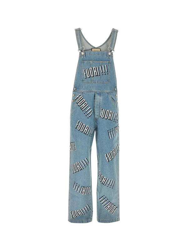 Printing Detail Denim Jumpsuit