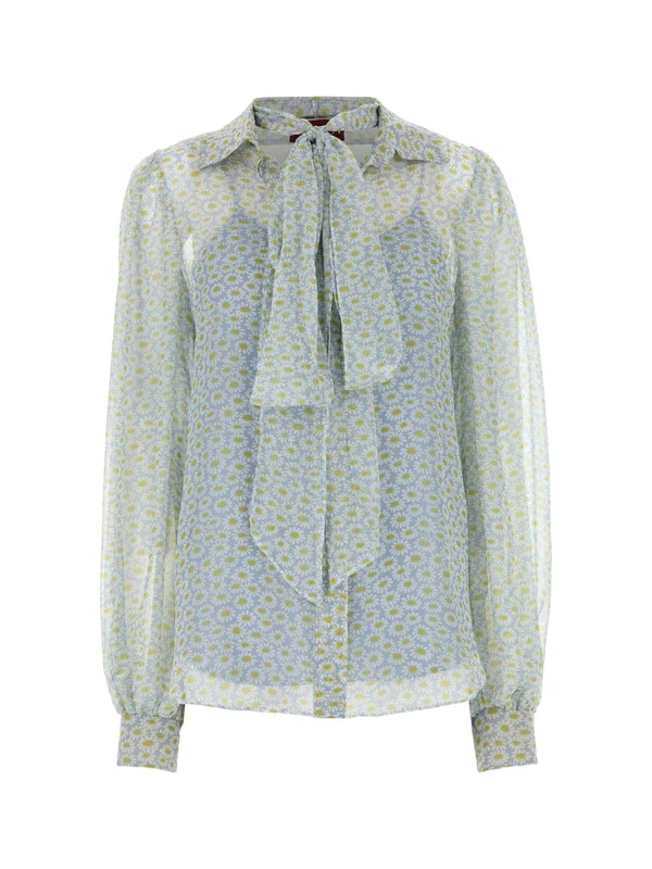Flower Pattern Silk Blend Blouse
