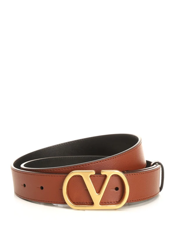 V Logo Signature Leather Belt