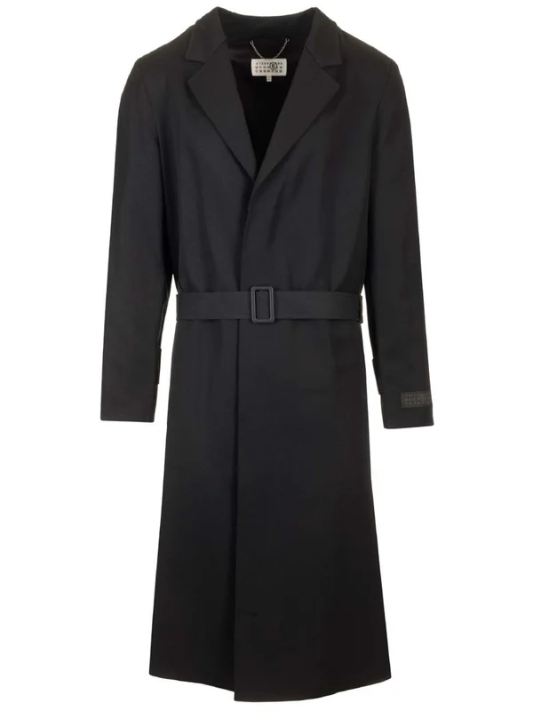 Sleeve Logo Belted Wool Coat