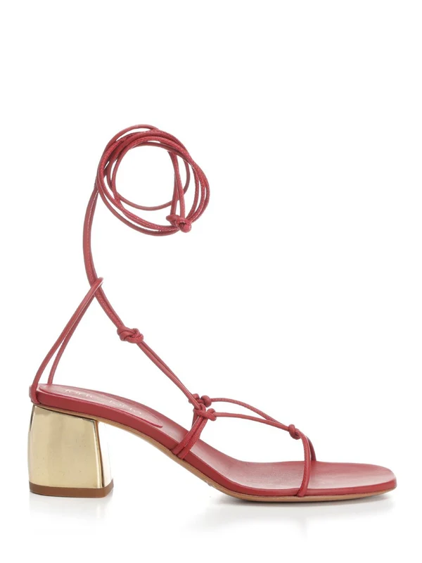 Gold Heel Leather Sandal Heels