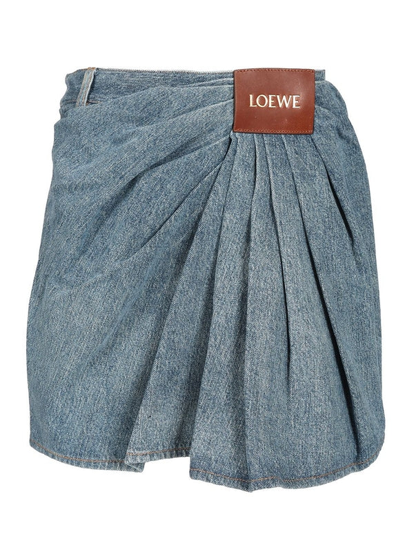 Leather Patch Drape Denim Mini Skirt
