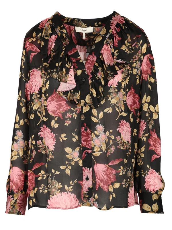 Flower Pattern Silk Blouse