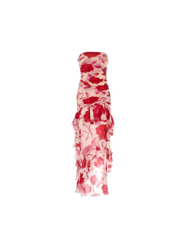 Flower Pattern Ruffle Detail Long Dress