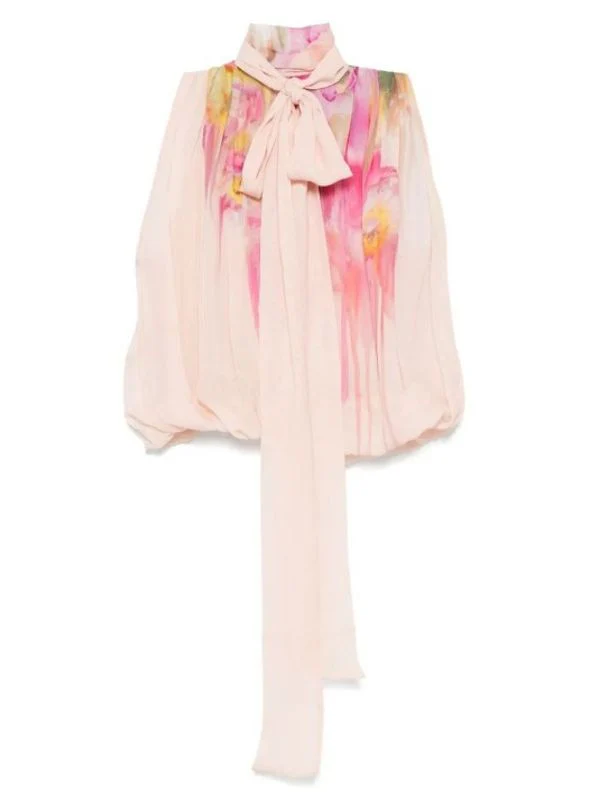 Flower Pattern Bow Blouse