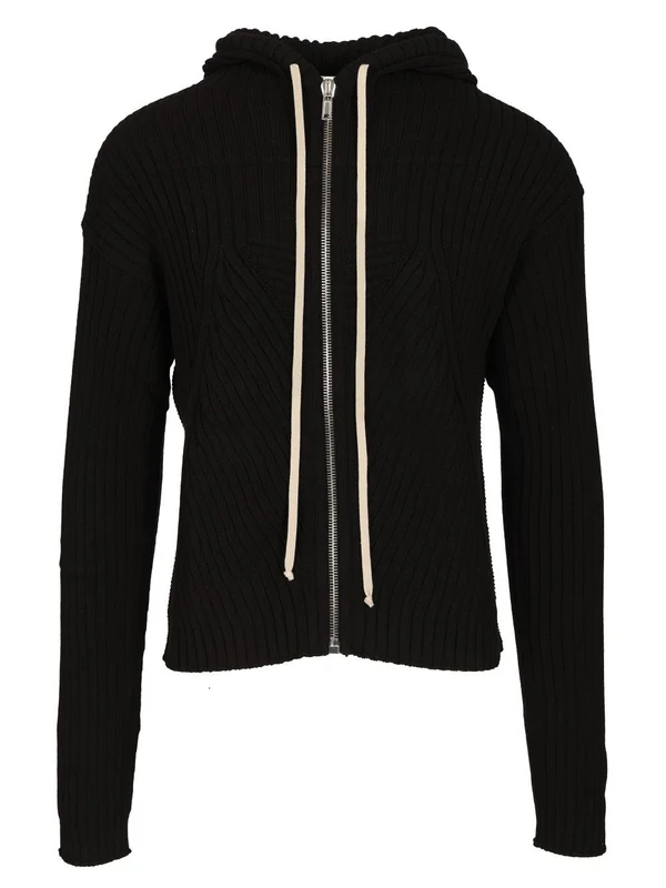 Ribbed Knit Zip-Up Hoodie