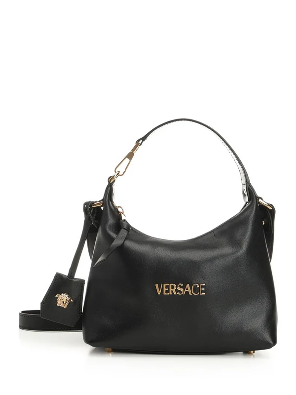 Metal Logo Hobo Leather Tote Bag