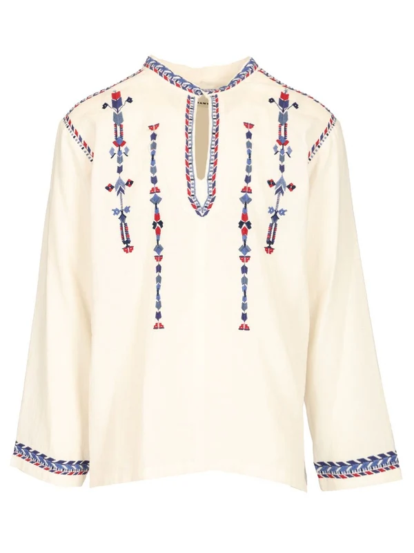 ZAKARIA Embroidered Cotton Blouse Top
