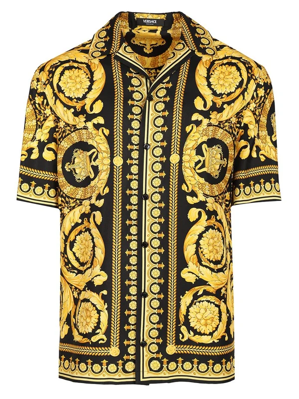 Informal Baroque Printed Silk Short-sleeve Shirt