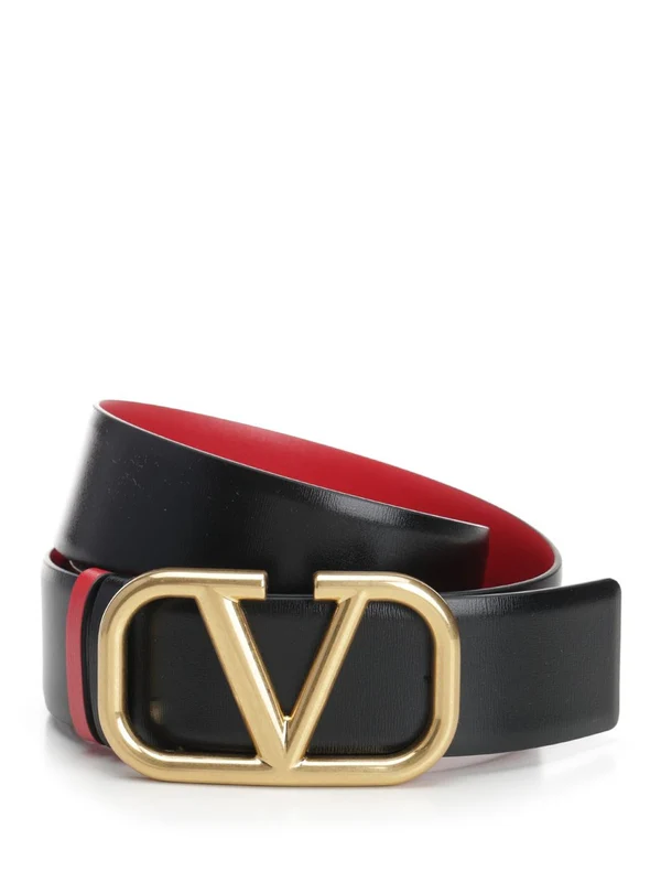 V Logo Signature Reversible Leather Belt