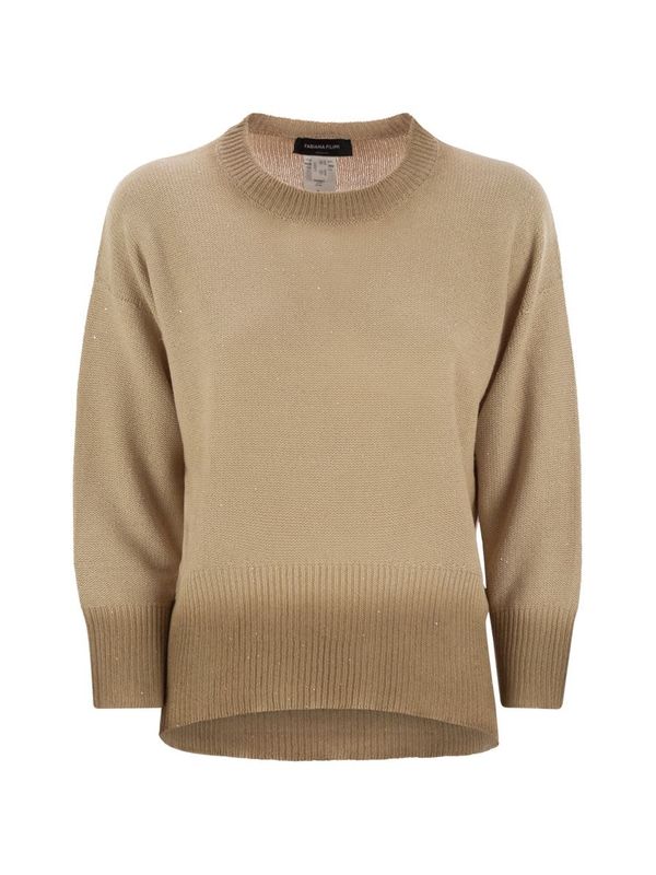Sequin Embellished Gradient Cotton Linen Knit
