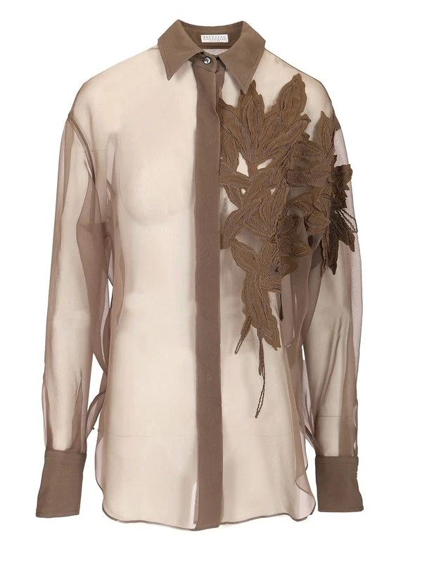 Hebarium Appliqué Sheer Silk Shirt