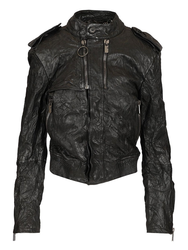 Wrinkle Effect Leather Jacket