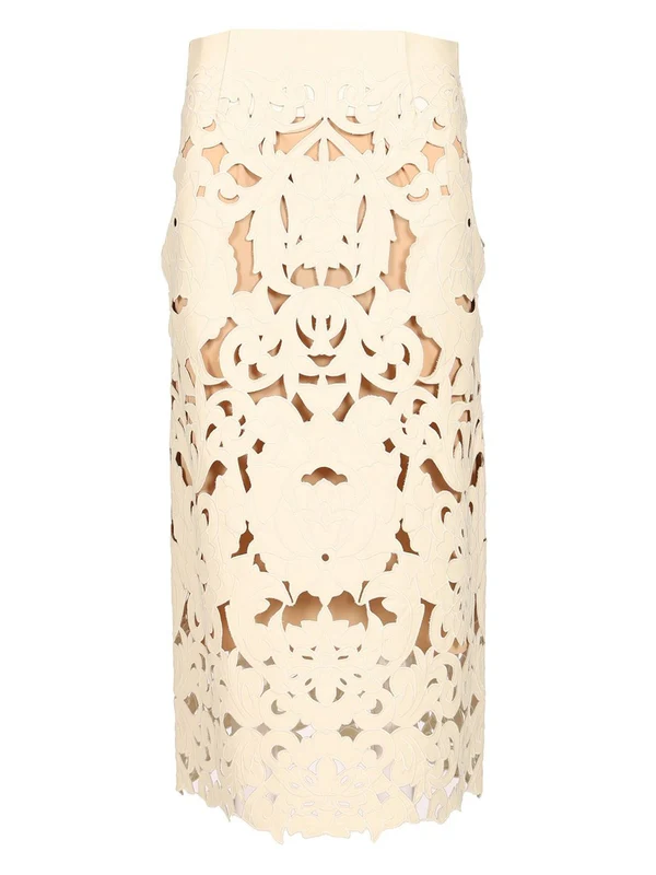 POETIC ORCHID Embroidered Vegan Leather Skirt