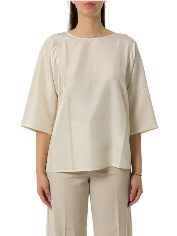 Back Cutout Silk Short-sleeve Blouse