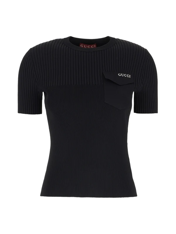 Logo Jacquard Pocket Ribbed Short-sleeve Sweater