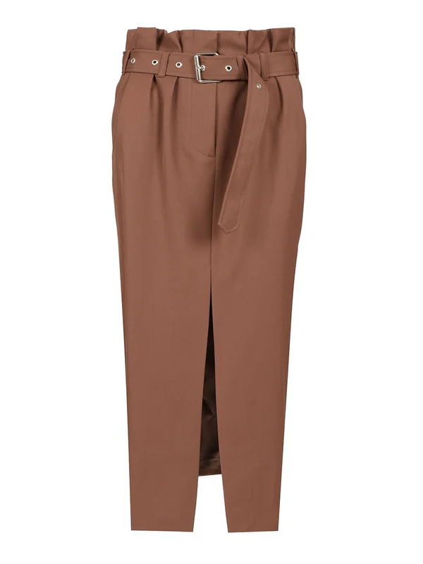 Belted Wool Long Skirt
