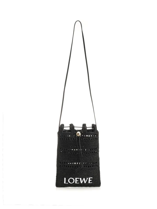 Embroidered Logo Raffia Crossbody Bag