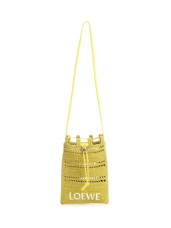Embroidered Logo Raffia Crossbody Bag
