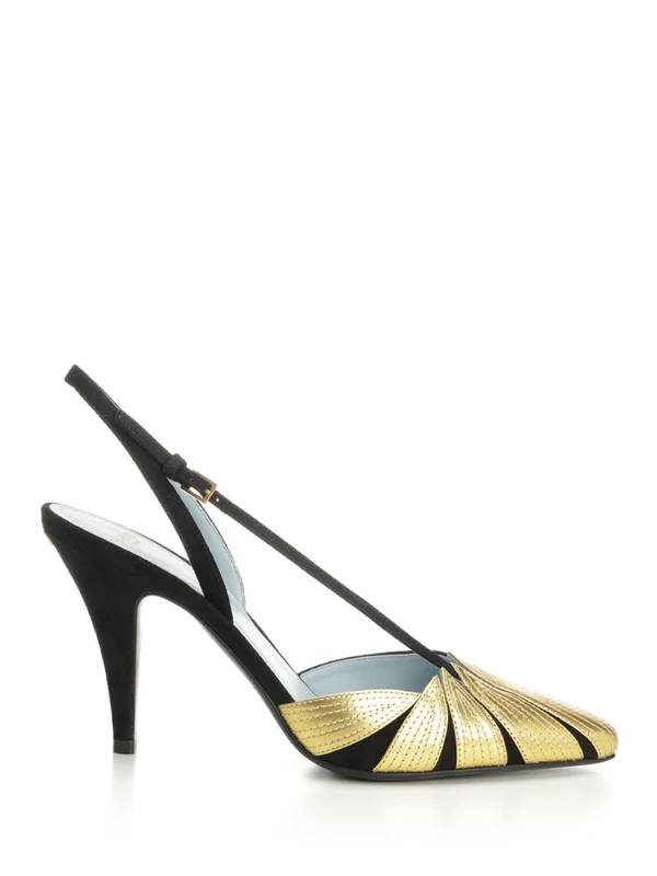 Valentino Black Gold Slingback Heels