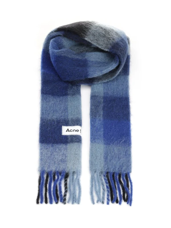 Mohair Blue Check Scarf