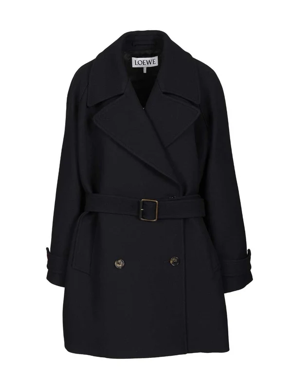 Wool Blend Navy Double-Breasted Coats
