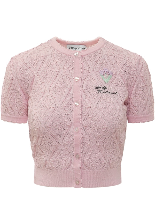 Logo Embroidery Short Sleeve Cardigan
