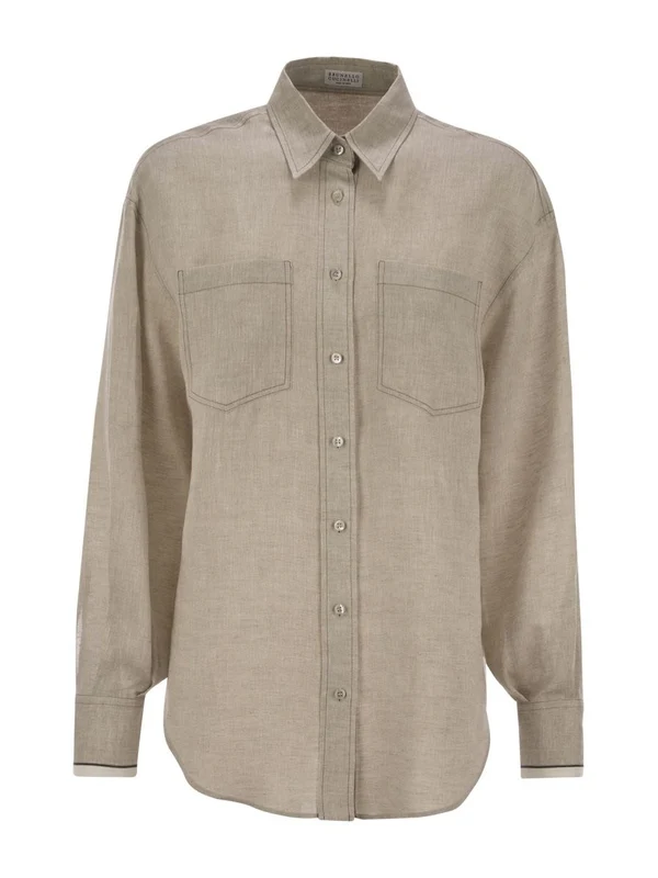 Double Pocket Beige Linen Shirt